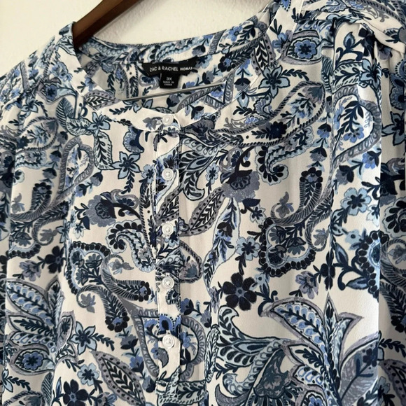 Zac & Rachel Boho Blue Floral Paisley Top Relaxed Fit Plus 3X #1835048A NEW - Picture 6 of 12